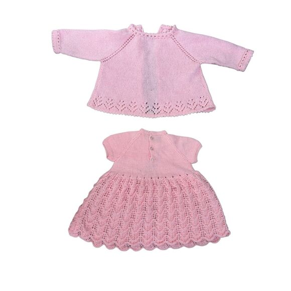Vintage Handmade Baby Dress & Cardigan Set – Pink Knit Lace, Special Occasion Ou - Picture 12 of 16